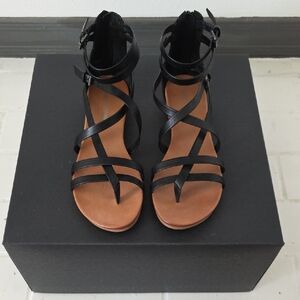 Sun and Stone Black Strappy Women's Sandals with Ankle Wrap